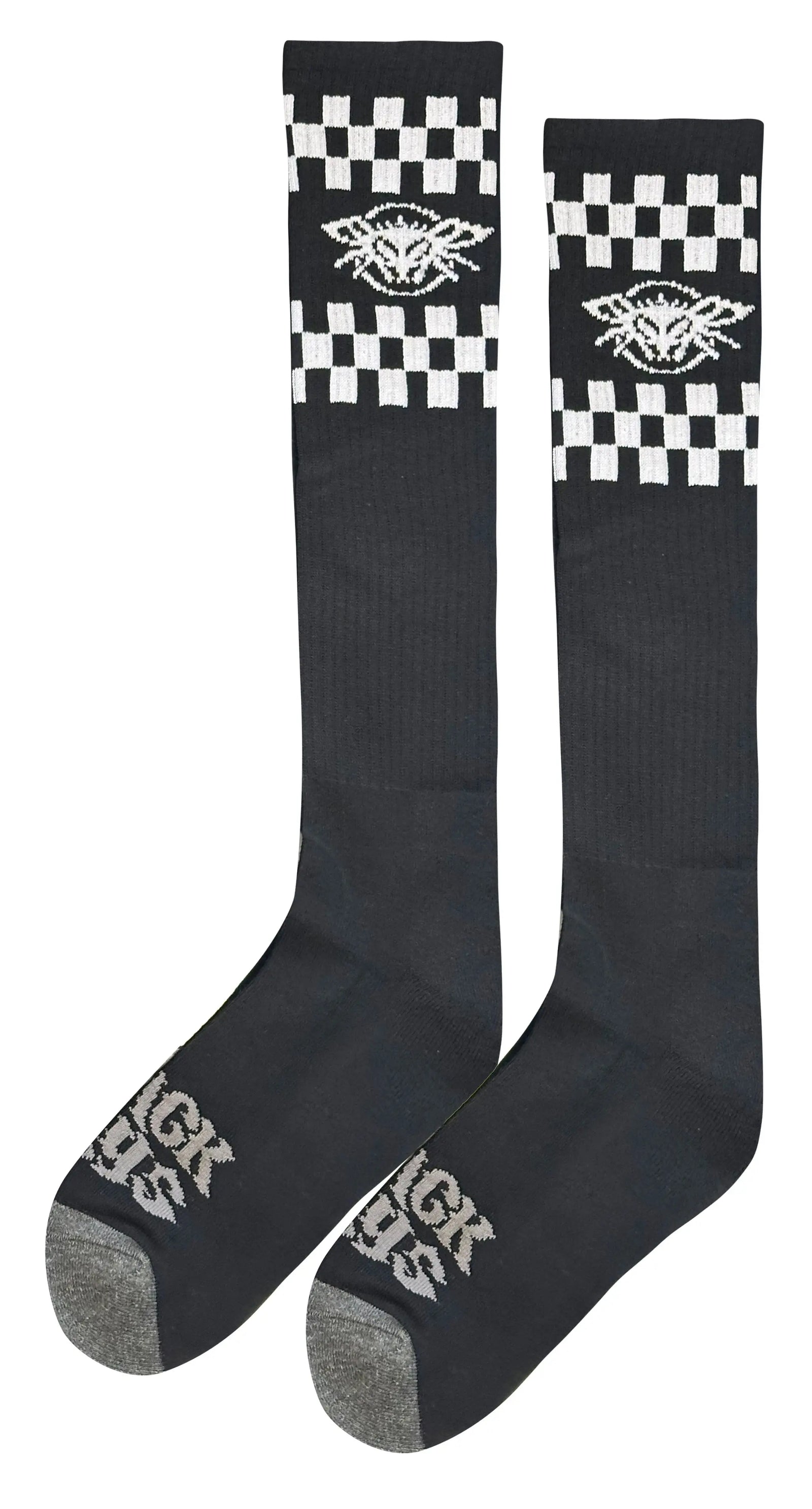 Checkered Fly Knee High Socks Black Flys