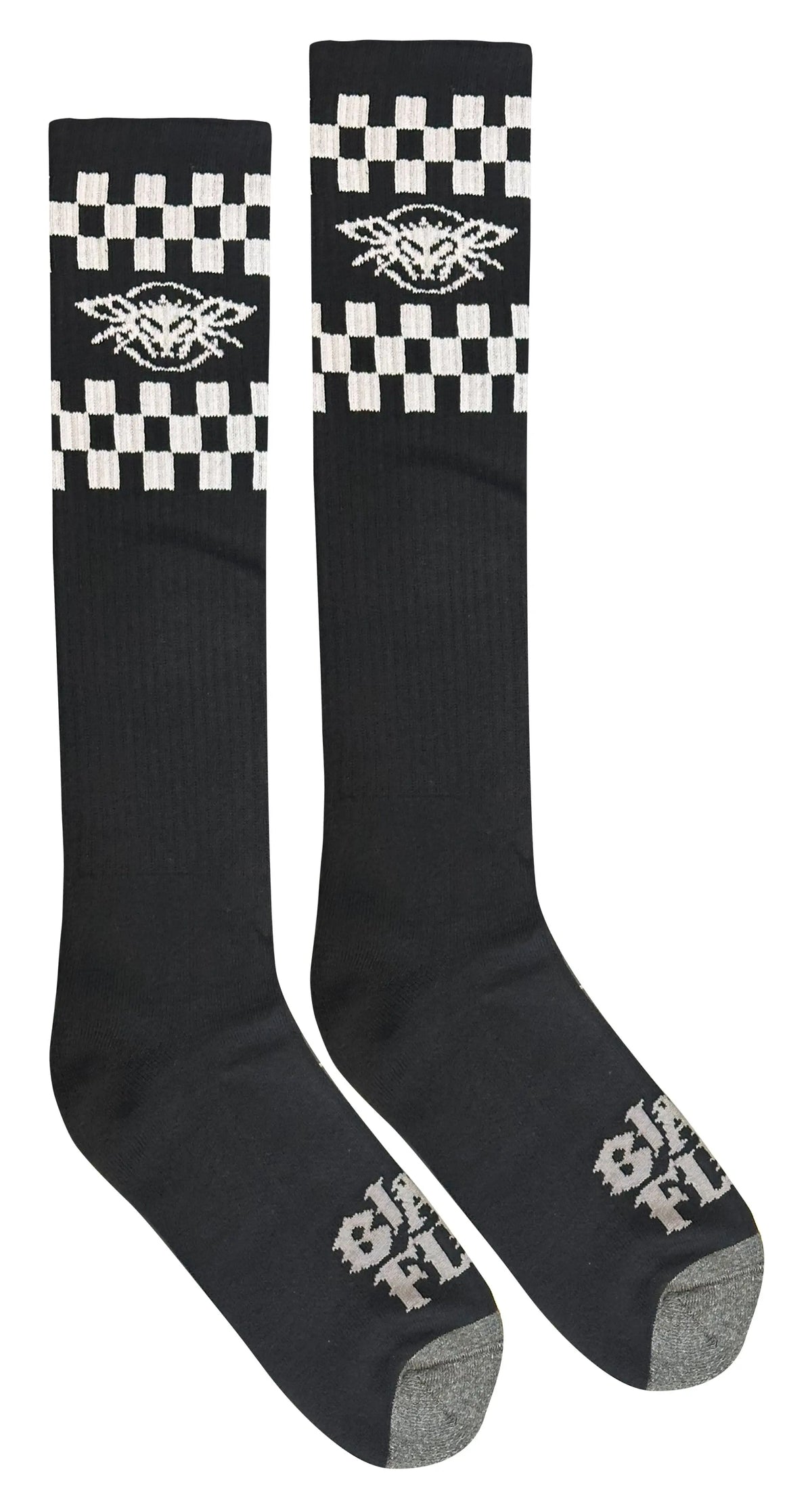 Checkered Fly Knee High Socks Black Flys