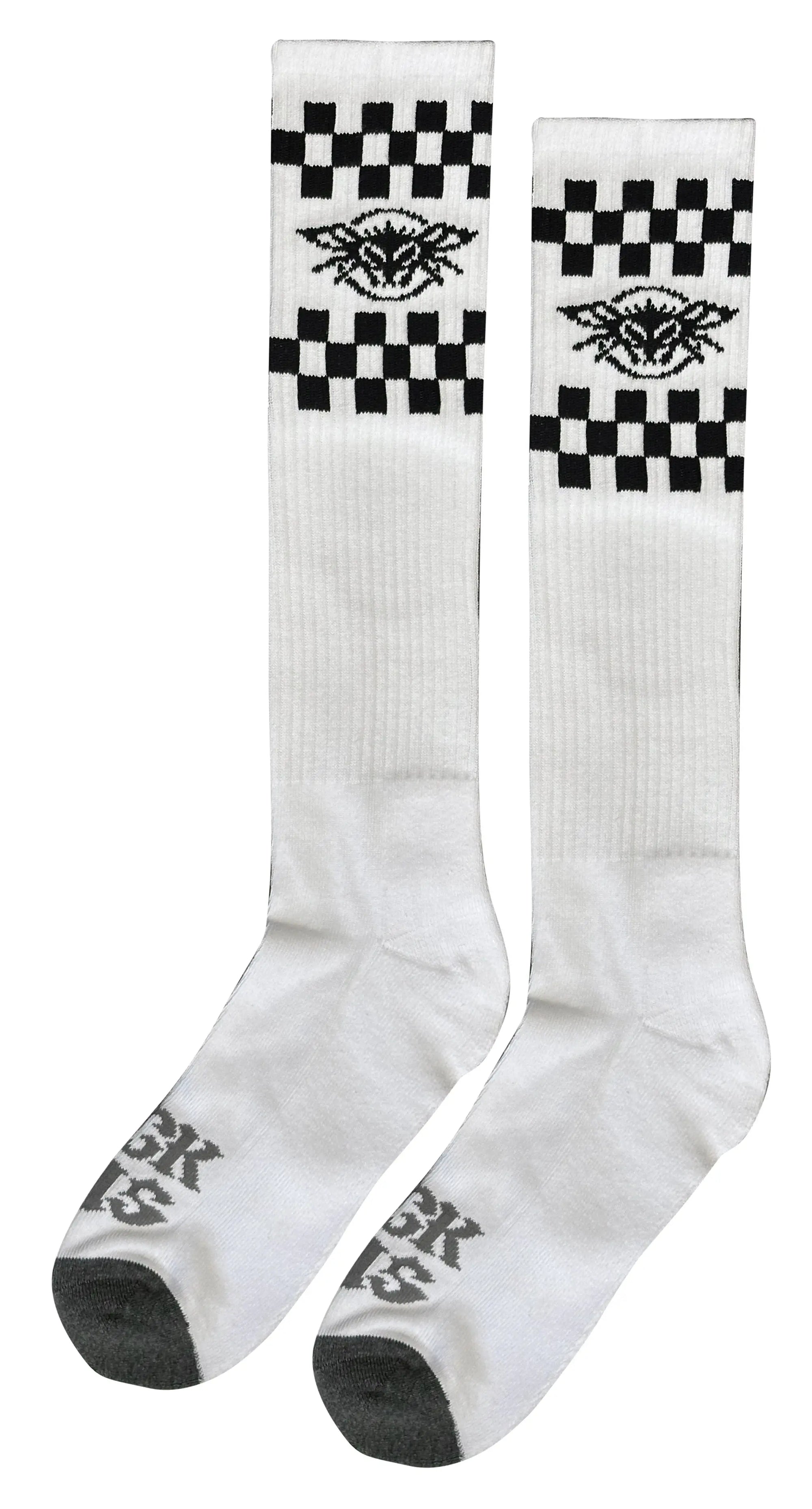 Checkered Fly Knee High Socks Black Flys