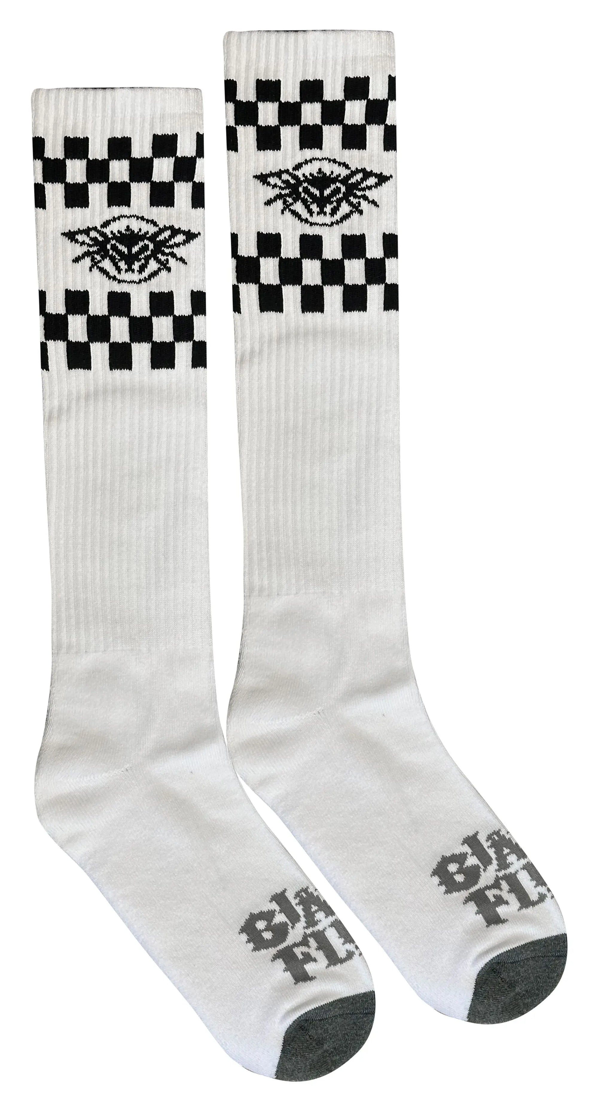 Checkered Fly Knee High Socks Black Flys
